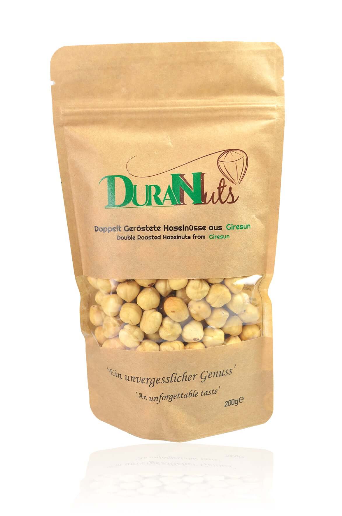 Großpackung doppelt geröstete Haselnüsse aus Giresun, 200g, ideal zum Snacken oder Backen.